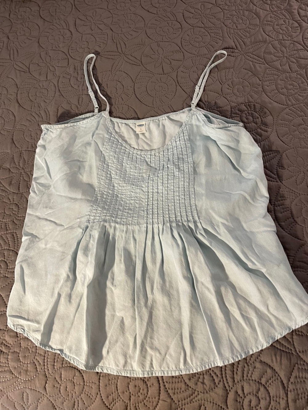 Light Blue Women's Pintuck Spaghetti Strap Top